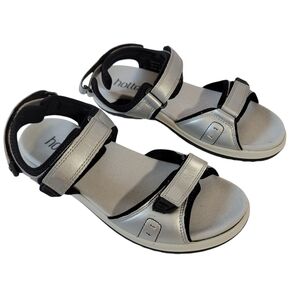Hotter Women's Gray Silver Leather Walk-STD Sandals Size 8.5 Comfort Lightweight